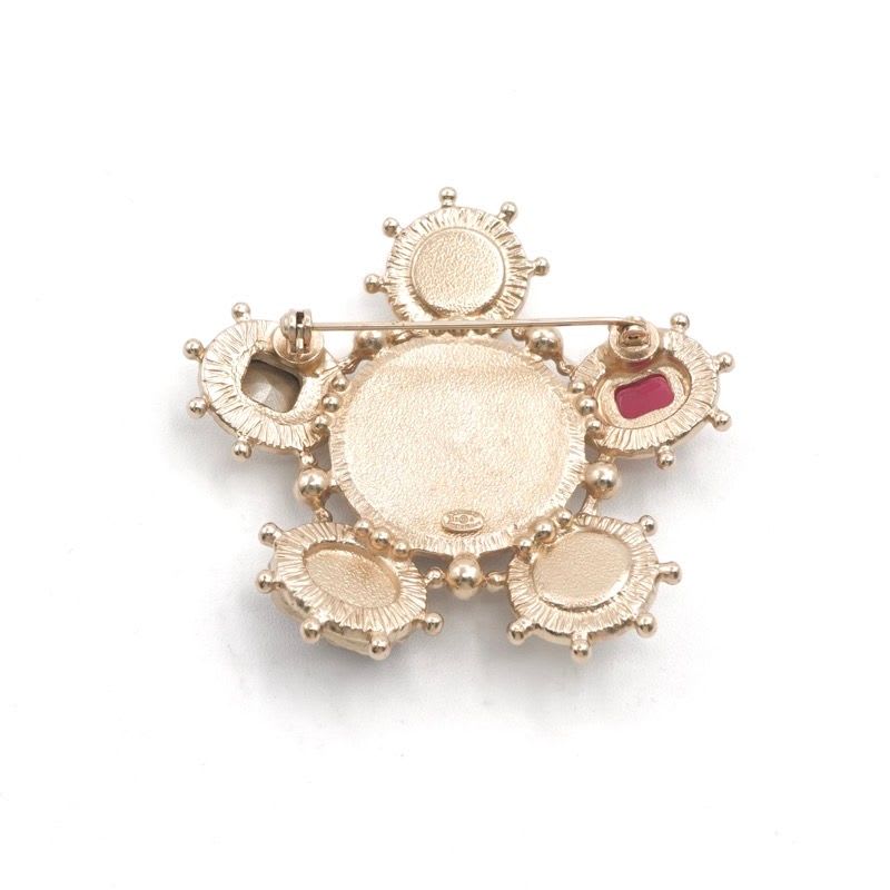 Chanel Brooch Corsage Gold Red Coco Mark Pearl Bijou Tweed — view 4