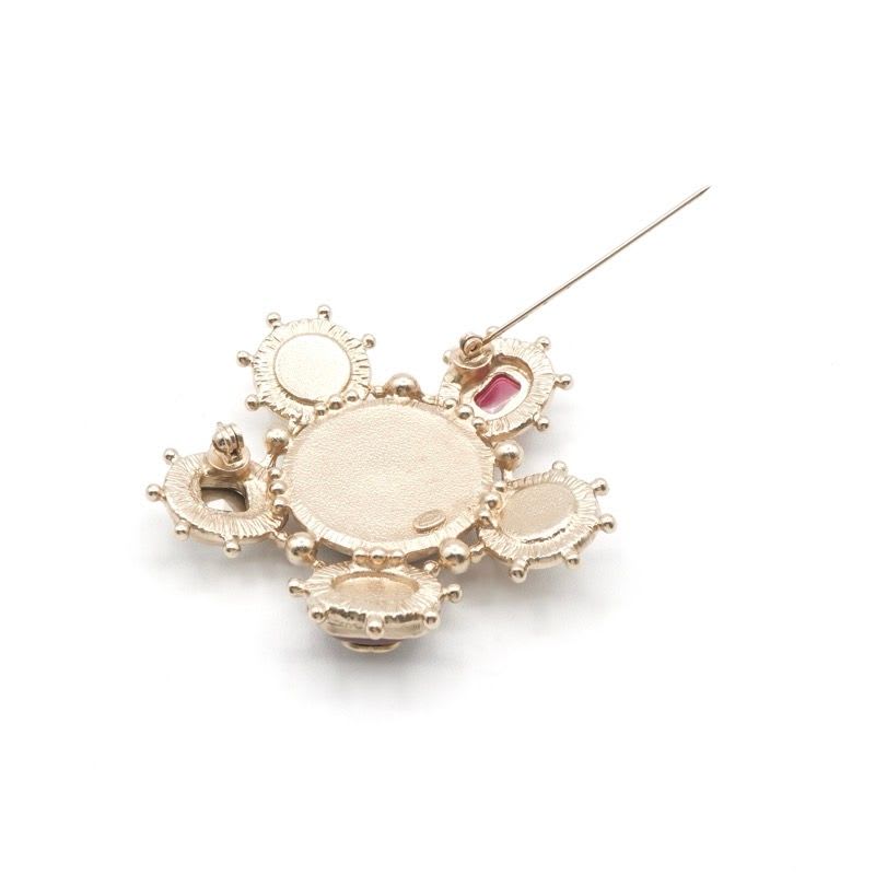 Chanel Brooch Corsage Gold Red Coco Mark Pearl Bijou Tweed — view 5