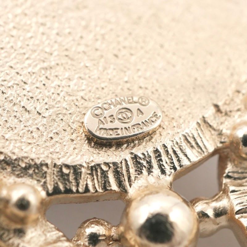 Chanel Brooch Corsage Gold Red Coco Mark Pearl Bijou Tweed — view 8