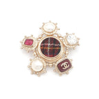 Chanel Brooch Corsage Gold Red Coco Mark Pearl Bijou Tweed — view 3