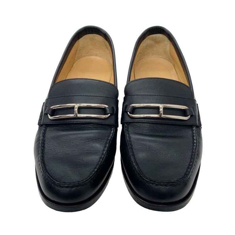 Hermes Colette Loafer Leather Shoes Black Silver Moccasin Flat — view 2