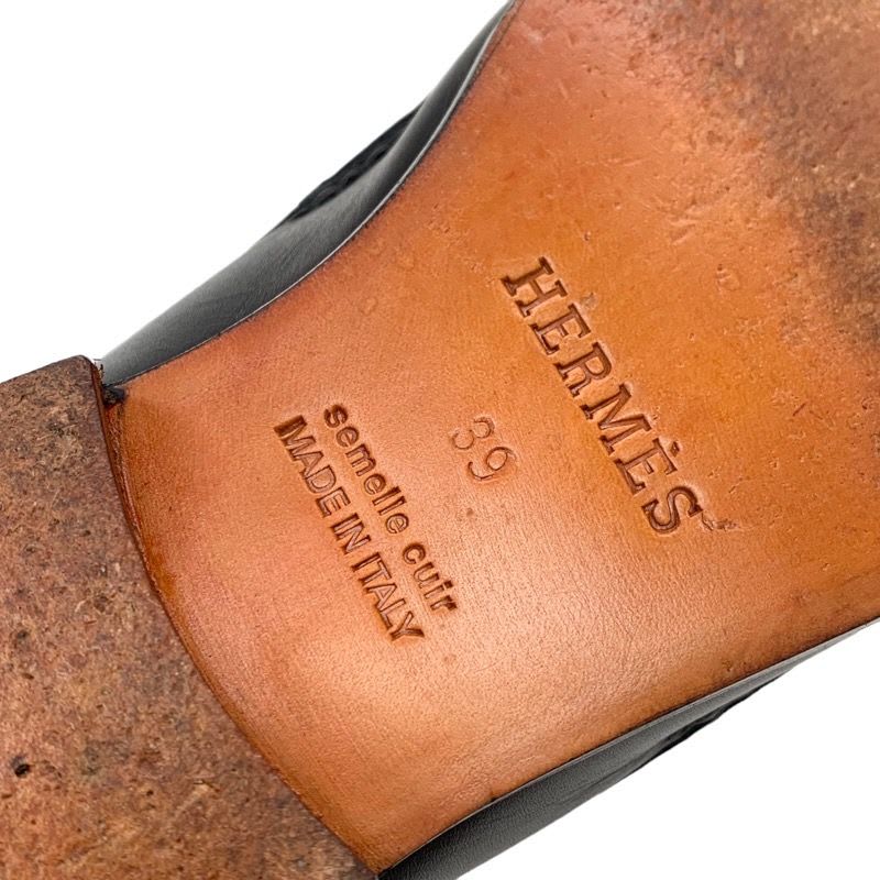 Hermes Colette Loafer Leather Shoes Black Silver Moccasin Flat — view 8