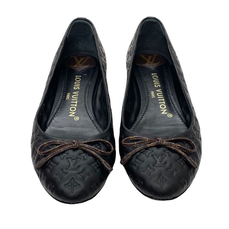Louis Vuitton Nina Line Monogram Flat Shoes Ballet Ribbon Leather Black — view 2