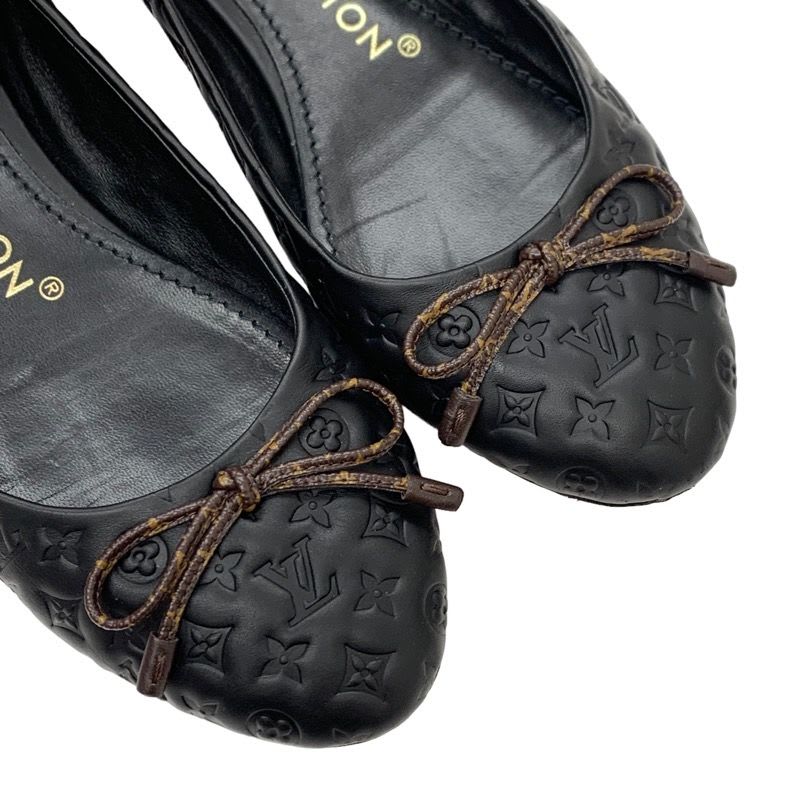 Louis Vuitton Nina Line Monogram Flat Shoes Ballet Ribbon Leather Black — view 9