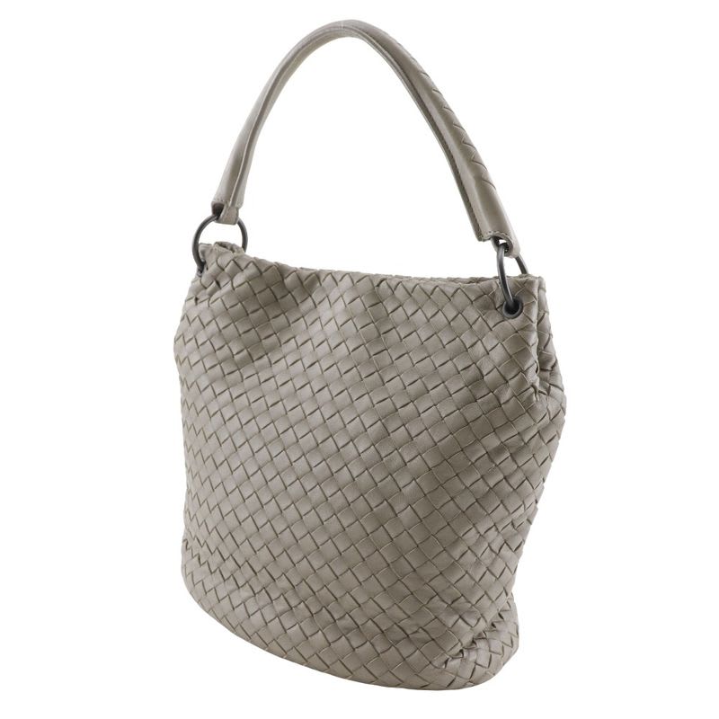 Bottega Veneta Bucket Shape Intrecciato Lambskin Gray Shoulder Bag