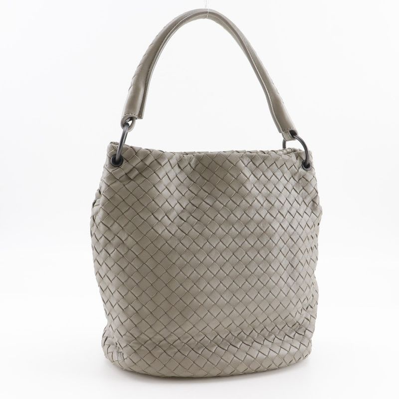 Bottega Veneta Bucket Shape Intrecciato Lambskin Gray Shoulder Bag
