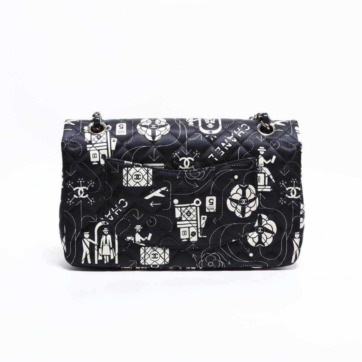 Chanel Shoulder Bag Icon Motif Satin Quilted Double Flap — view 5