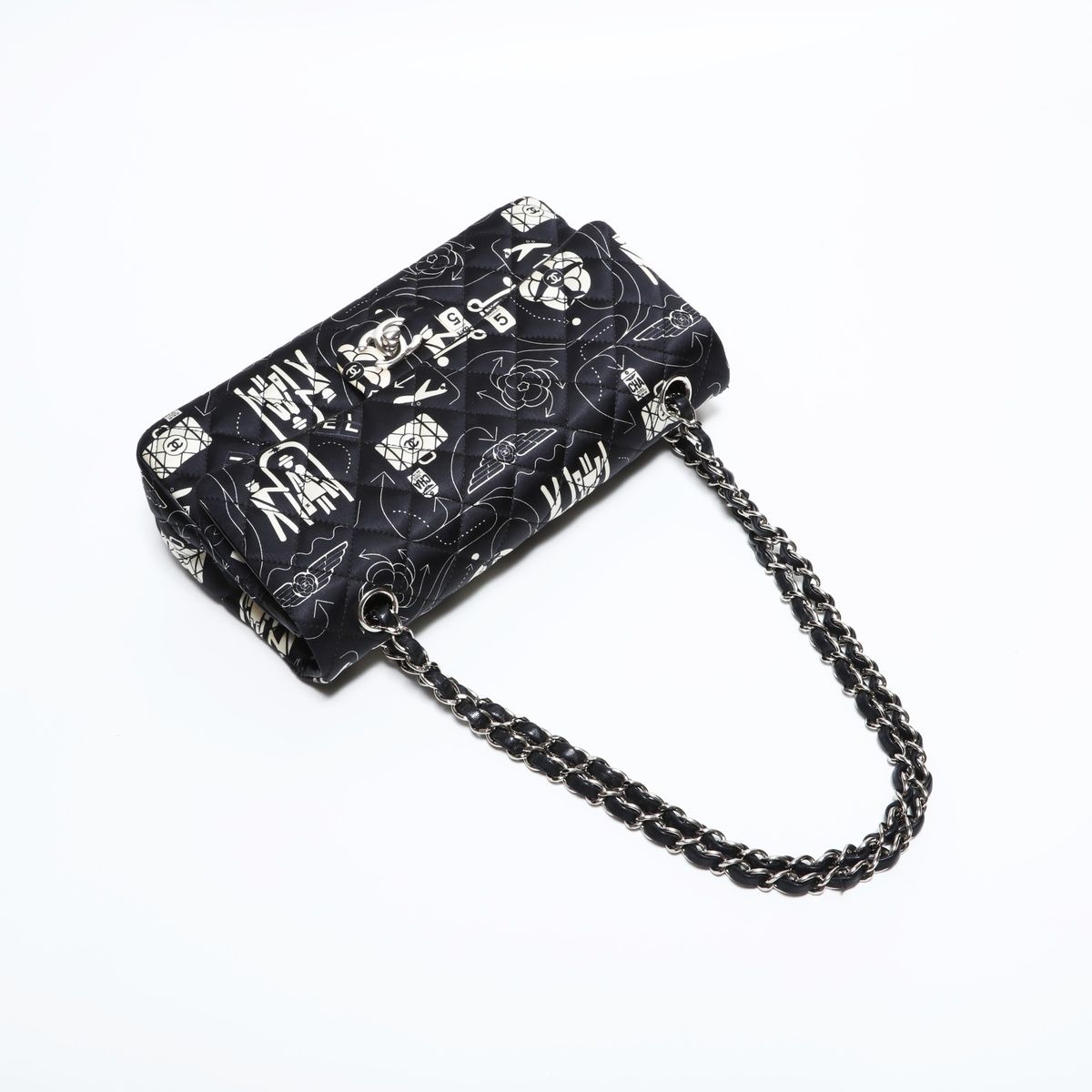 Chanel Shoulder Bag Icon Motif Satin Quilted Double Flap — view 3