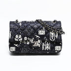 Chanel Shoulder Bag Icon Motif Satin Quilted Double Flap — view 4