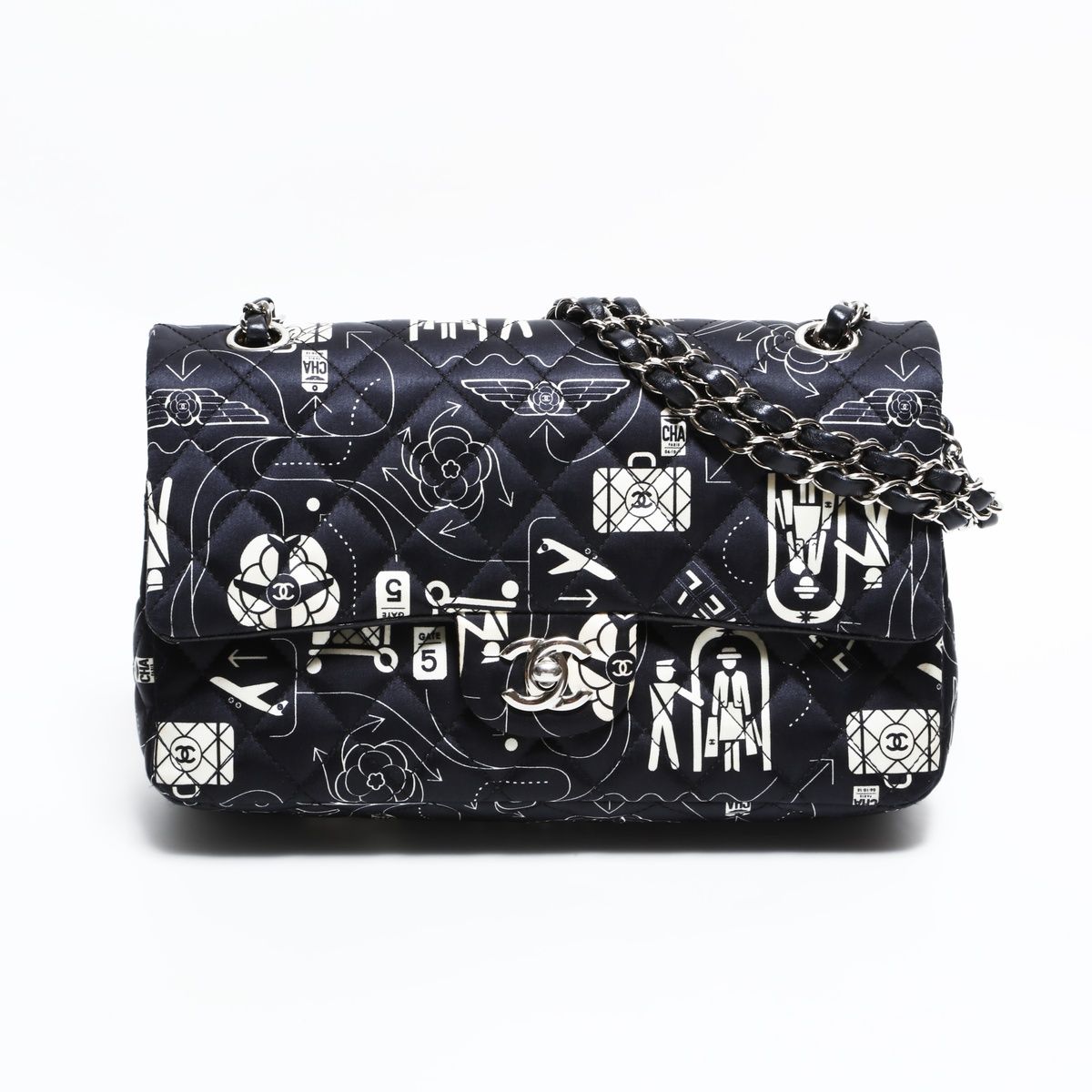 Chanel Shoulder Bag Icon Motif Satin Quilted Double Flap — view 4