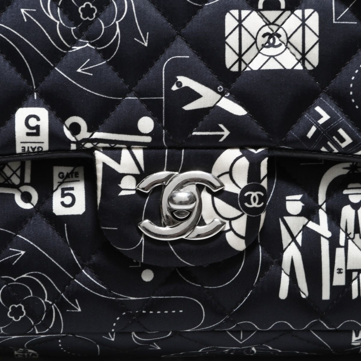 Chanel Shoulder Bag Icon Motif Satin Quilted Double Flap — view 2