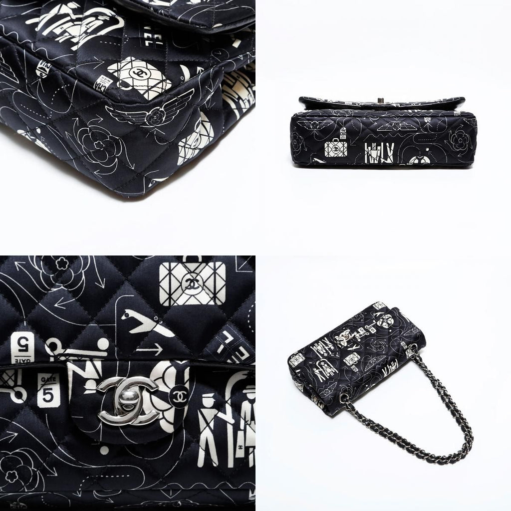 Chanel Shoulder Bag Icon Motif Satin Quilted Double Flap — view 8