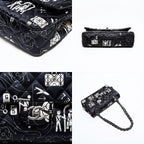 Chanel Shoulder Bag Icon Motif Satin Quilted Double Flap — view 8