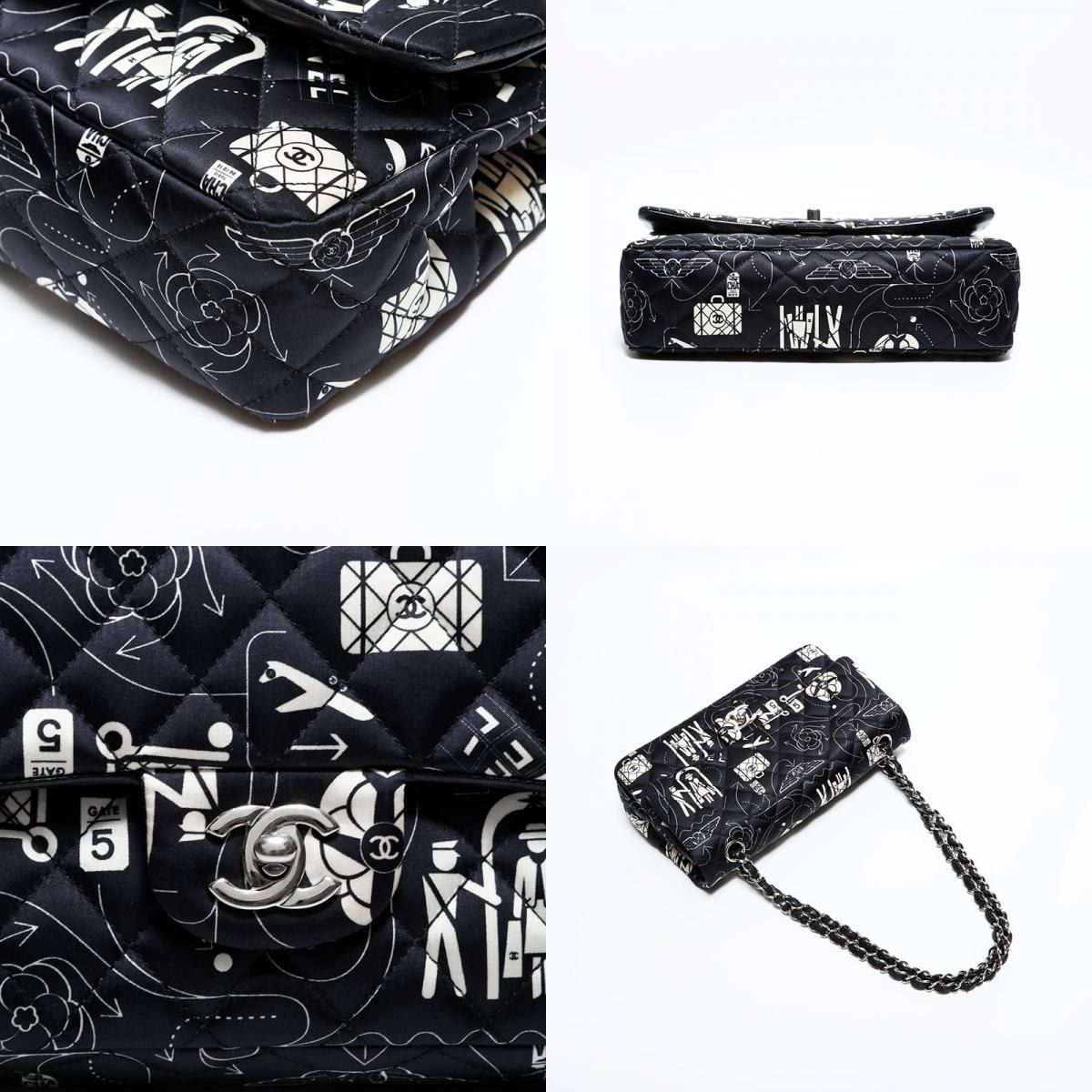 Chanel Shoulder Bag Icon Motif Satin Quilted Double Flap — view 8