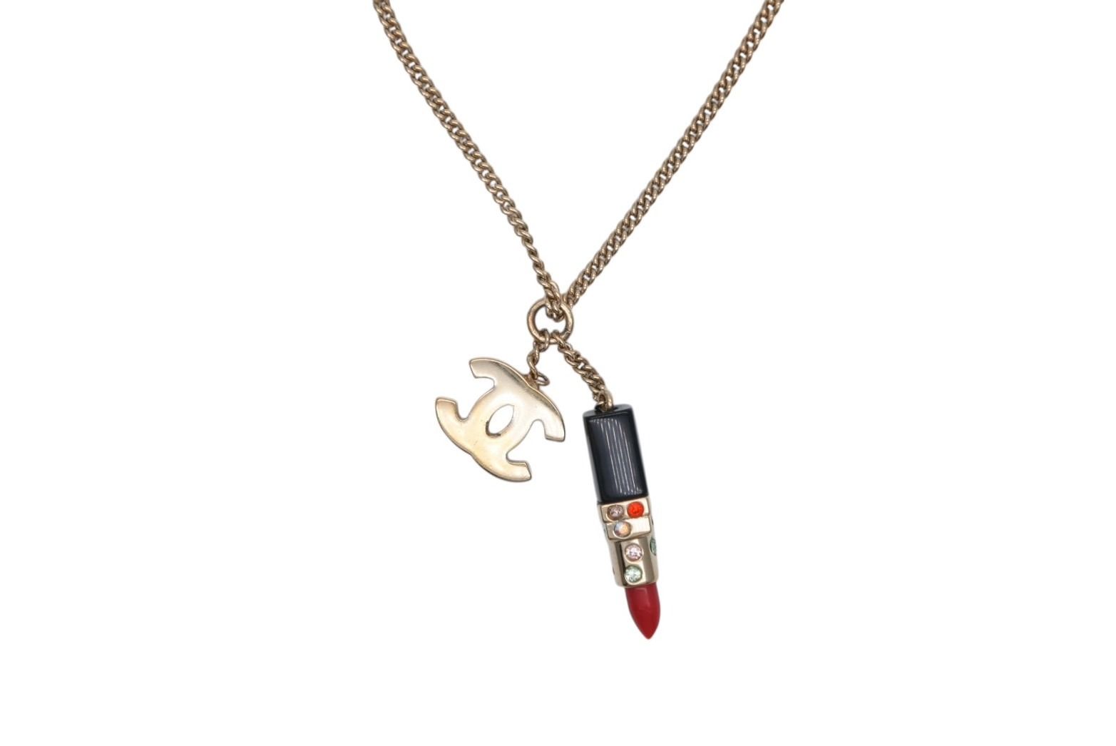 Chanel Lip Necklace 04 Metal Rhinestone Black Red Gold — view 2