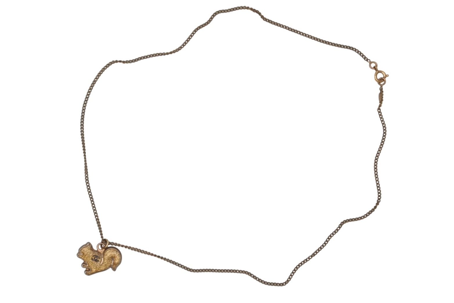 Chanel CC Logo Squirrel Animal Necklace Glitter Gold Plated Yellow
