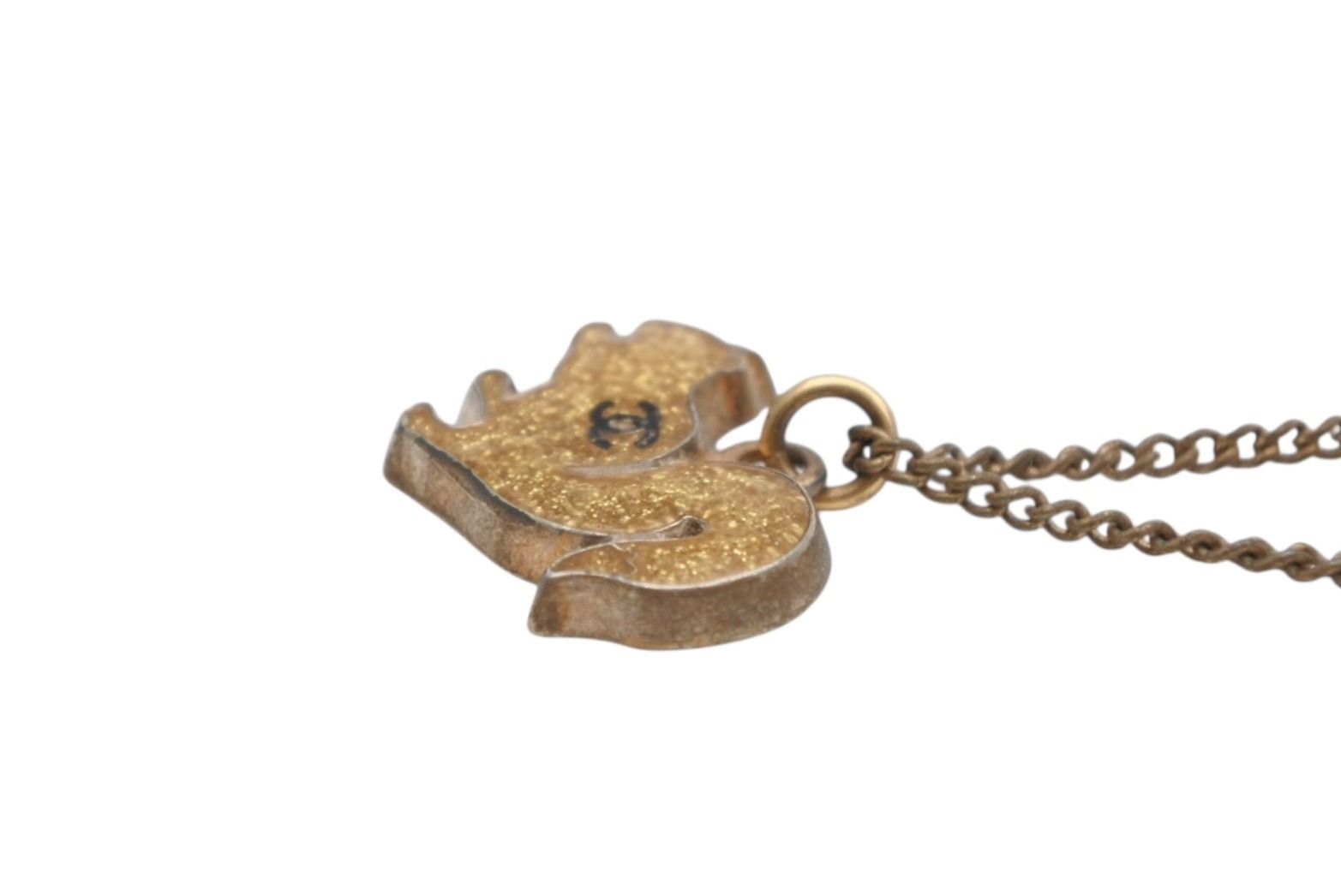 Chanel CC Logo Squirrel Animal Necklace Glitter Gold Plated Yellow — view 4