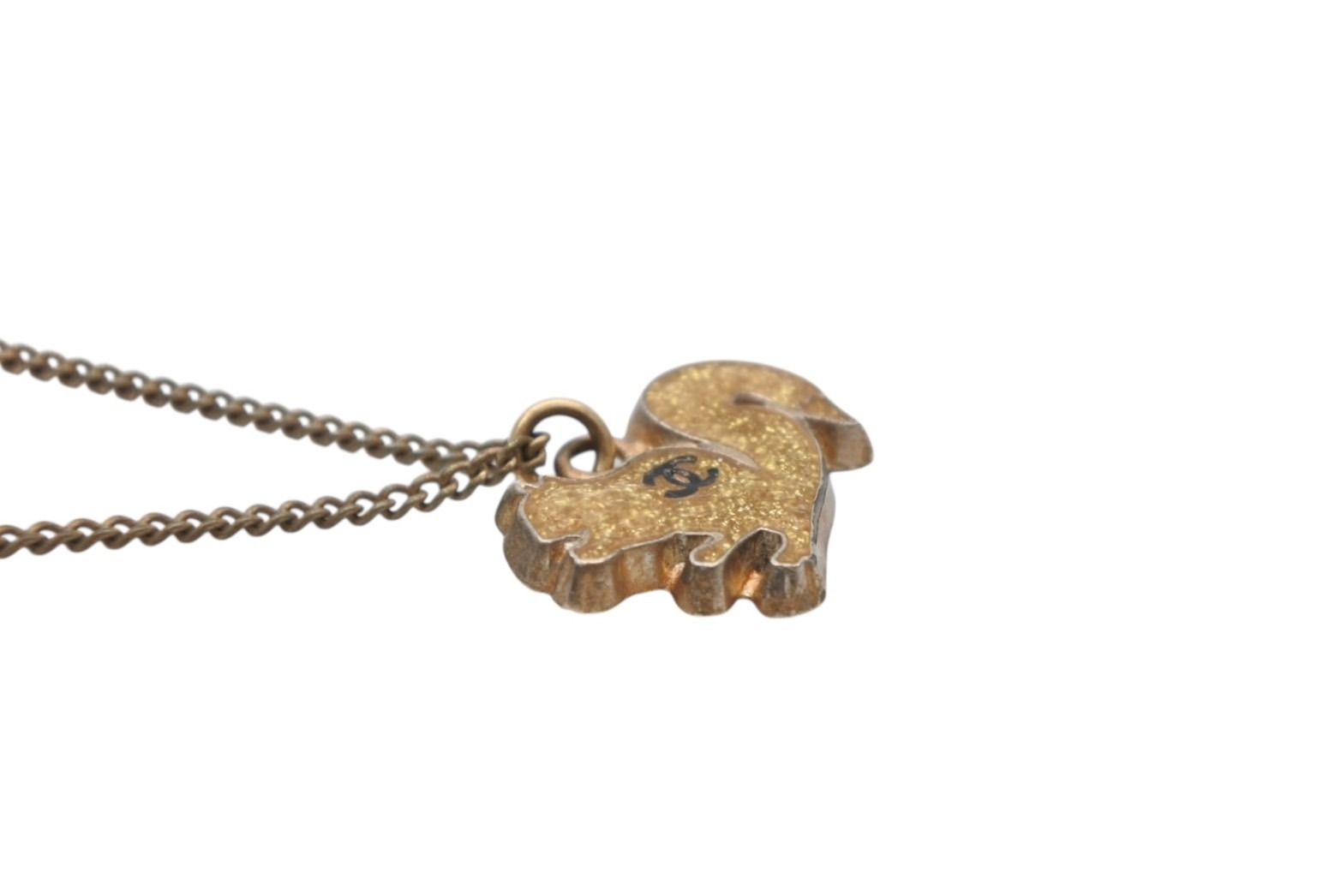 Chanel CC Logo Squirrel Animal Necklace Glitter Gold Plated Yellow — view 5