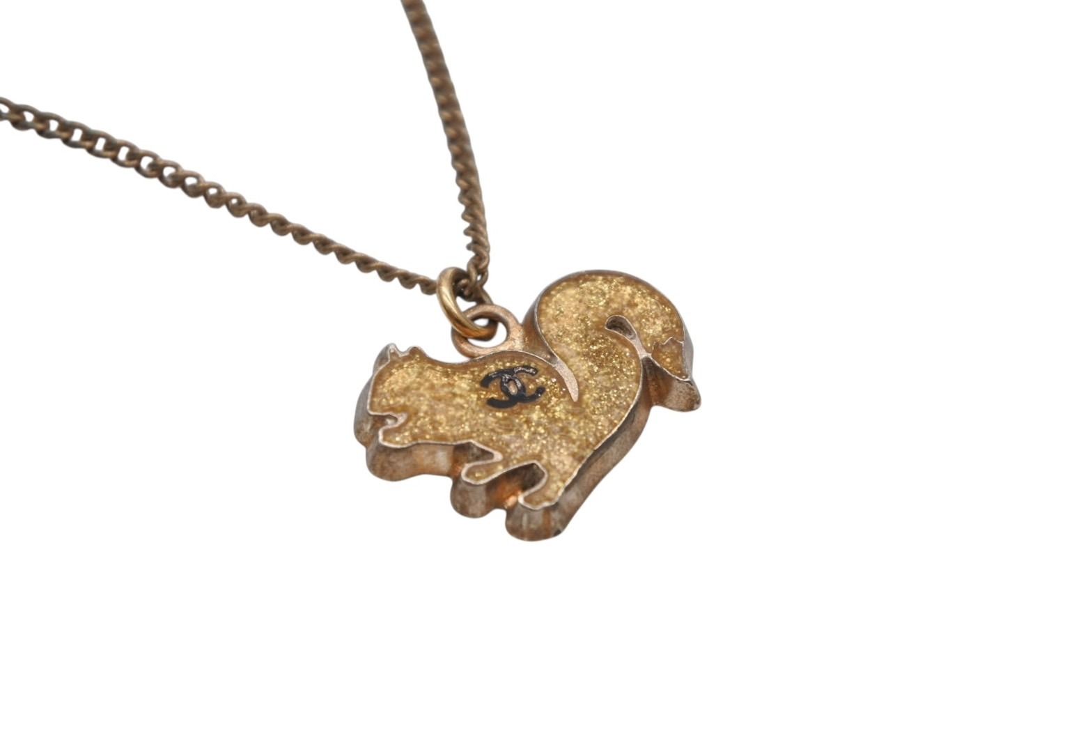 Chanel CC Logo Squirrel Animal Necklace Glitter Gold Plated Yellow — view 3