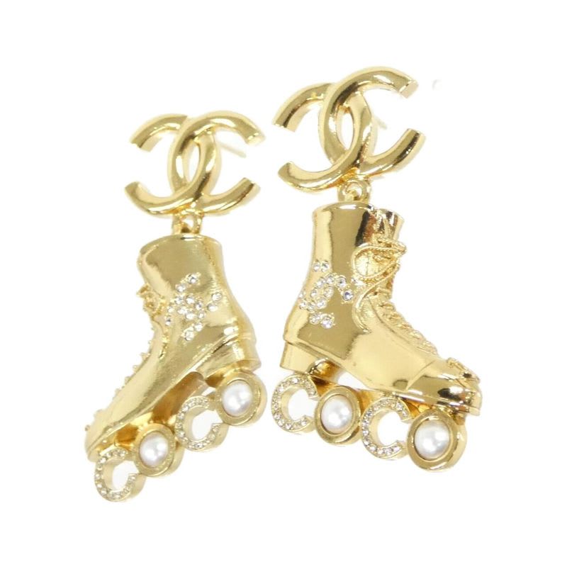 Chanel Runway Gold-Tone Roller Skate Charm Earrings — view 3