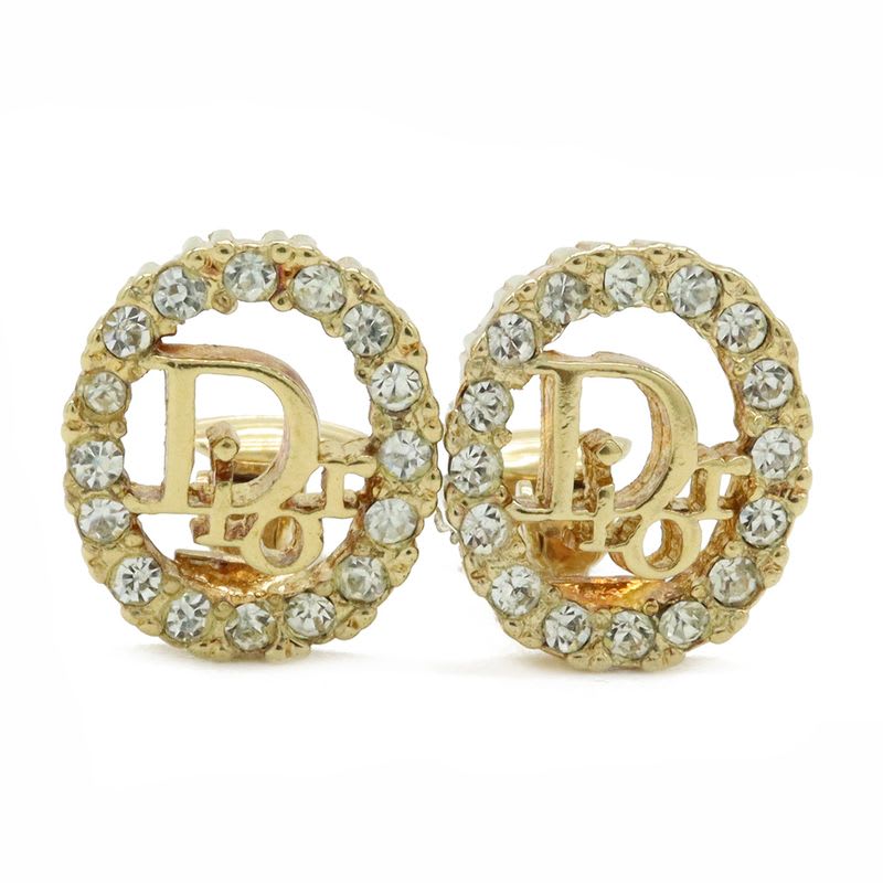 Christian Dior Logo Earrings GP Rhinestone — view 3