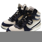 Chanel Coco Mark Fabric Leather High Cut Sneakers White Black — view 3