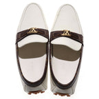 Louis Vuitton Monogram Logo Leather Loafers Driving Shoes White Brown — view 4