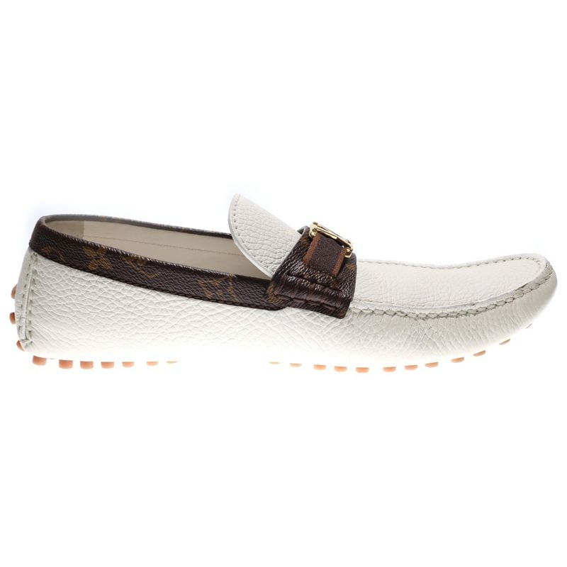 Louis Vuitton Monogram Logo Leather Loafers Driving Shoes White Brown — view 6