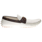 Louis Vuitton Monogram Logo Leather Loafers Driving Shoes White Brown — view 6