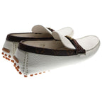 Louis Vuitton Monogram Logo Leather Loafers Driving Shoes White Brown — view 3