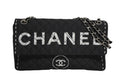 Chanel Quilted Jumbo CC Logo Chain Shoulder Bag Single Flap Black White Silver