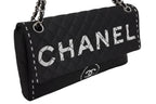 Chanel Quilted Jumbo CC Logo Chain Shoulder Bag Single Flap Black White Silver — view 3