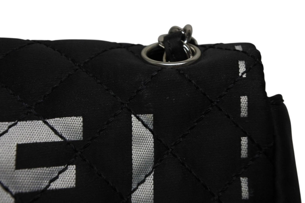 Chanel Quilted Jumbo CC Logo Chain Shoulder Bag Single Flap Black White Silver — view 4