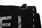 Chanel Quilted Jumbo CC Logo Chain Shoulder Bag Single Flap Black White Silver — view 4