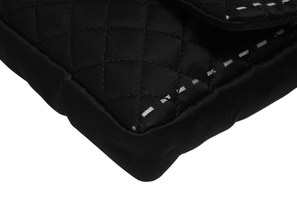 Chanel Quilted Jumbo CC Logo Chain Shoulder Bag Single Flap Black White Silver — view 6
