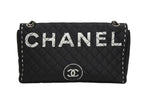 Chanel Quilted Jumbo CC Logo Chain Shoulder Bag Single Flap Black White Silver — view 2