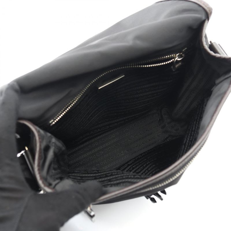 Prada Shoulder Bag Va0770 Black Nylon Saffiano Leather — view 4