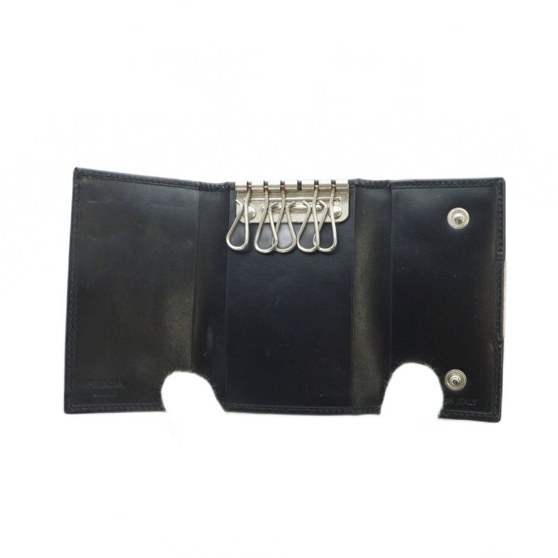 Prada Key Case Ring Leather Logo 5 Rows Black Gy13 mq OH — view 5