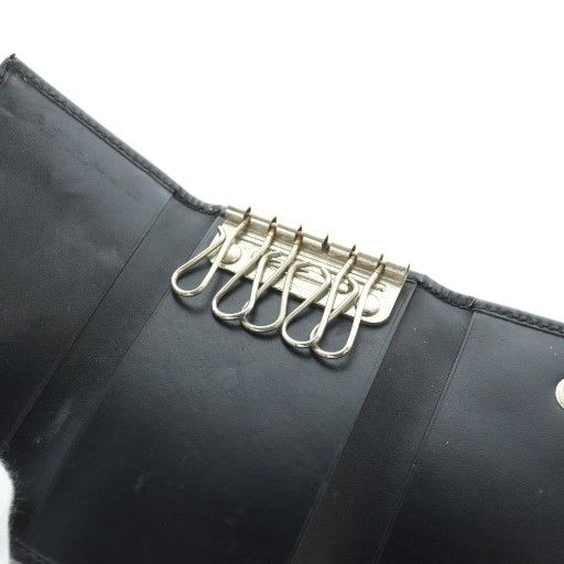 Prada Key Case Ring Leather Logo 5 Rows Black Gy13 mq OH — view 6