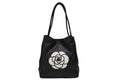 Chanel Camellia Logo Design Bag Black Leather Gold