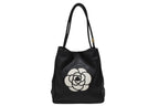 Chanel Camellia Logo Design Bag Black Leather Gold