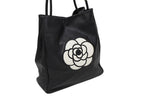 Chanel Camellia Logo Design Bag Black Leather Gold — view 4
