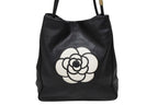 Chanel Camellia Logo Design Bag Black Leather Gold — view 2