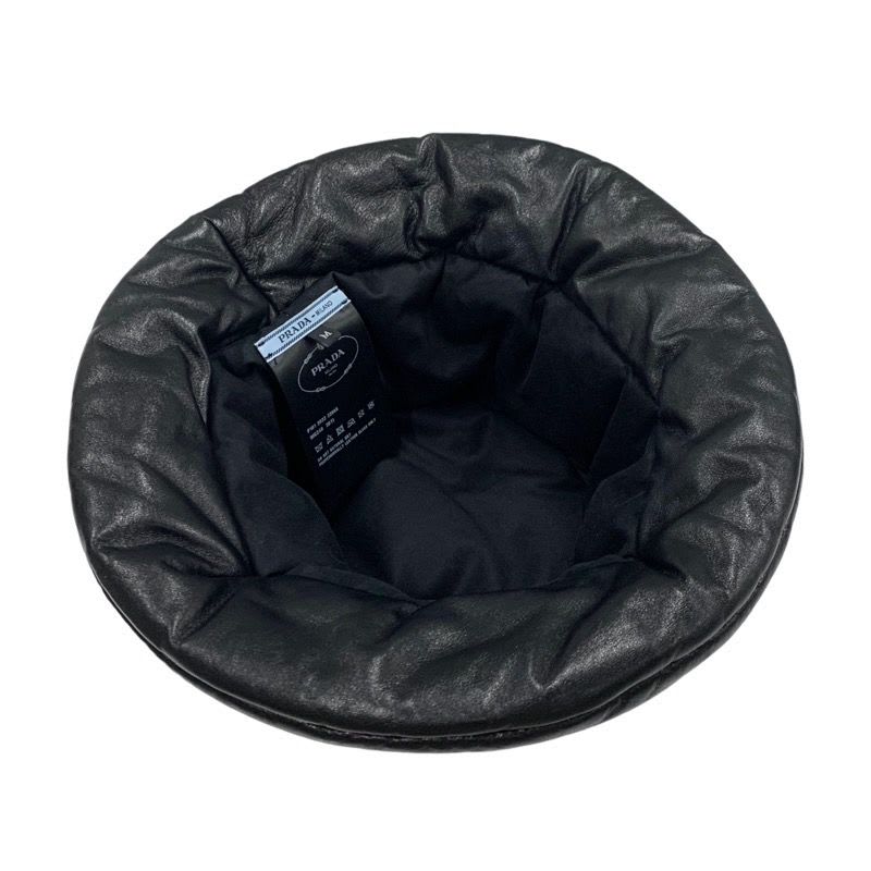 Prada Hat Soft Padded Nappa Leather Triangle Bucket Black — view 3