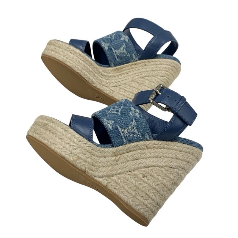 Louis Vuitton Starboard Line Sandals Shoes Leather Denim Blue Espadrilles — view 6