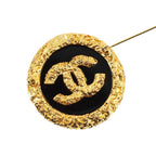 Chanel Coco Mark Brooch Round Shape Gold Black 93 A Accessory Vintage — view 5