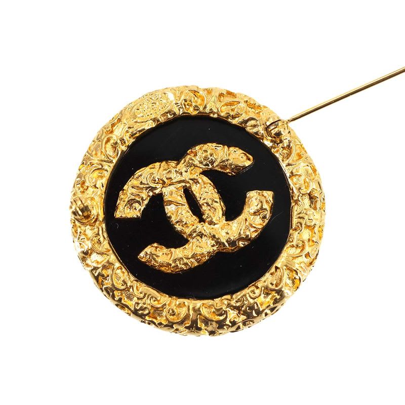 Chanel Coco Mark Brooch Round Shape Gold Black 93 A Accessory Vintage — view 5