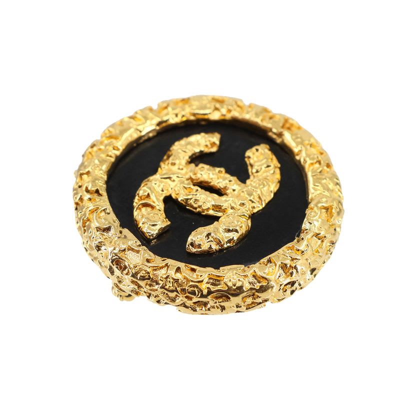 Chanel Coco Mark Brooch Round Shape Gold Black 93 A Accessory Vintage — view 4
