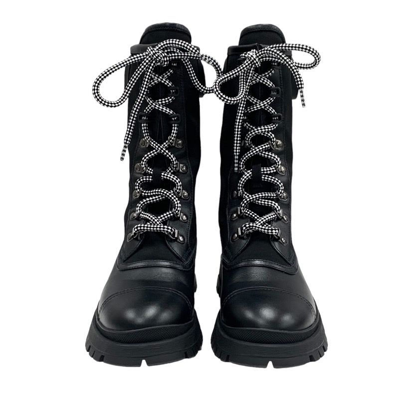 Prada Boots Short Middle Shoes Lace Up Leather Fabric Black — view 2