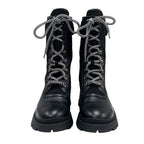 Prada Boots Short Middle Shoes Lace Up Leather Fabric Black — view 2